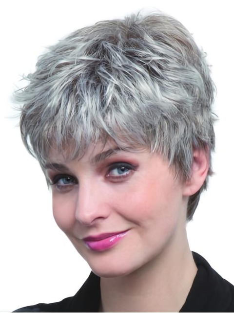 Fabulous Straight Cropped Synthetic Grey Wigs