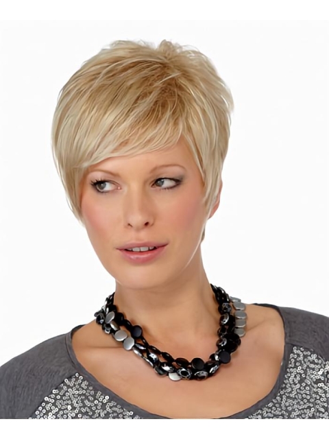 Straight Blonde Synthetic Faddish Short Wigs