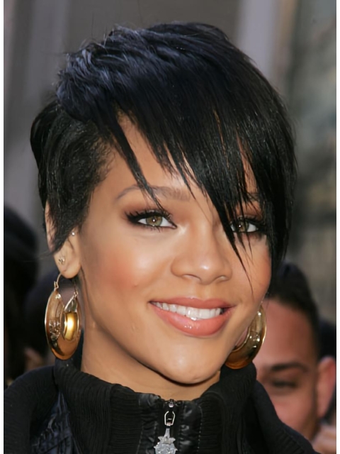 Traditiona Black Lace Front Cropped Rihanna Wigs