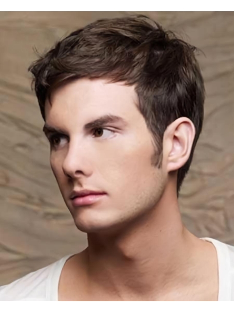 Brown Straight Remy Human Hair Top Men Wigs