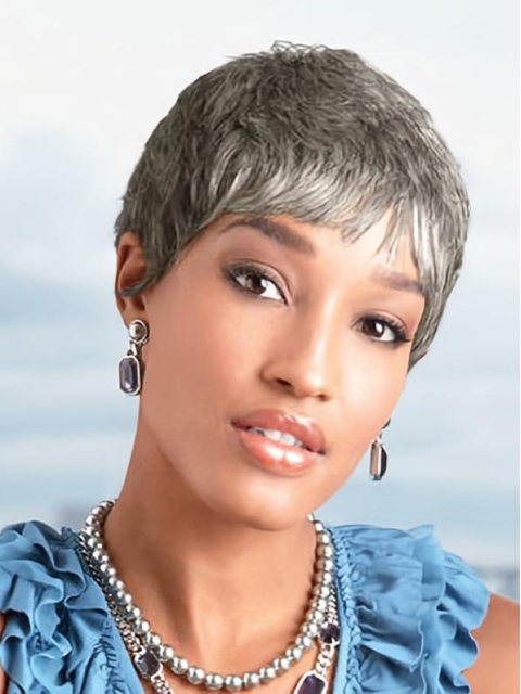 Exquisite Straight Cropped Synthetic Grey Wigs