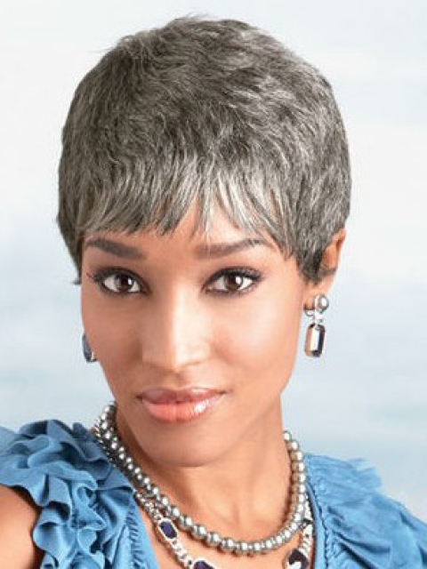 Exquisite Straight Cropped Synthetic Grey Wigs