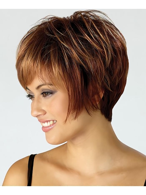 Brown Mature Boycuts Straight Short Wigs