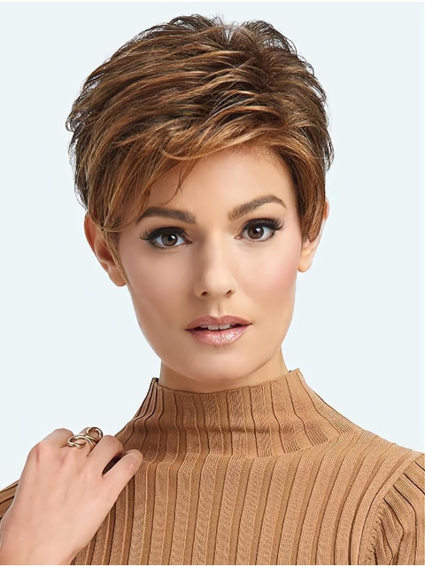 Cropped Exquisite Brown Synthetic Boycuts Lace Front Wigs