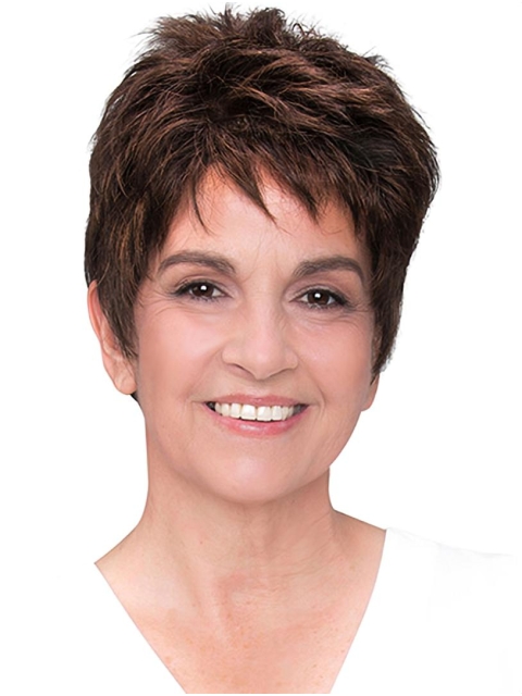 Cropped 6" 100% Hand-tied Brown Synthetic Boycuts Elderly Women Wigs On