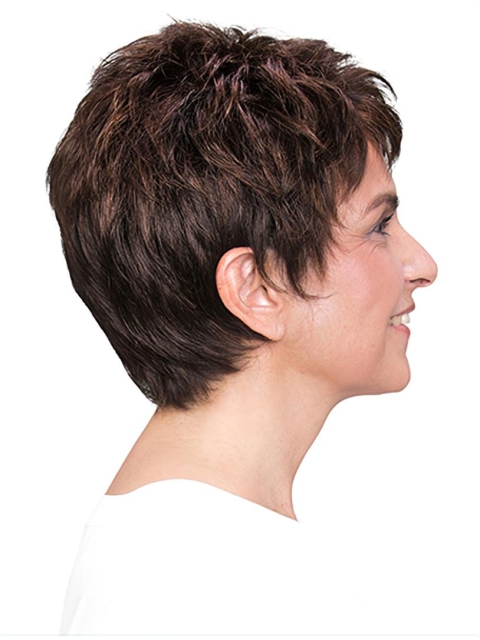 Cropped 6" 100% Hand-tied Brown Synthetic Boycuts Elderly Women Wigs On