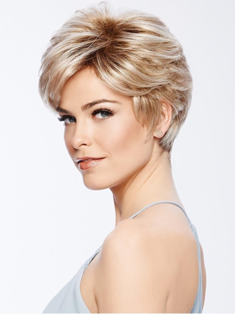 Cropped Boycuts Blonde Wavy Synthetic Wigs