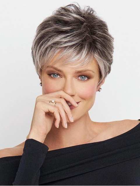 Grey 5" Wavy Monofilament Grey High Quality Synthetic Wigs