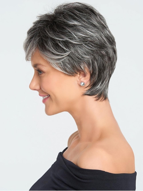 Grey 5" Wavy Monofilament Grey High Quality Synthetic Wigs