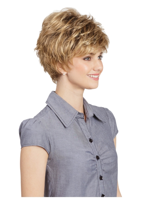 Short Wavy Capless Blonde Boycuts 8" Wigs For Women