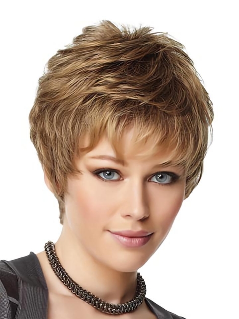 Brown Stylish Boycuts Wavy Short Wigs