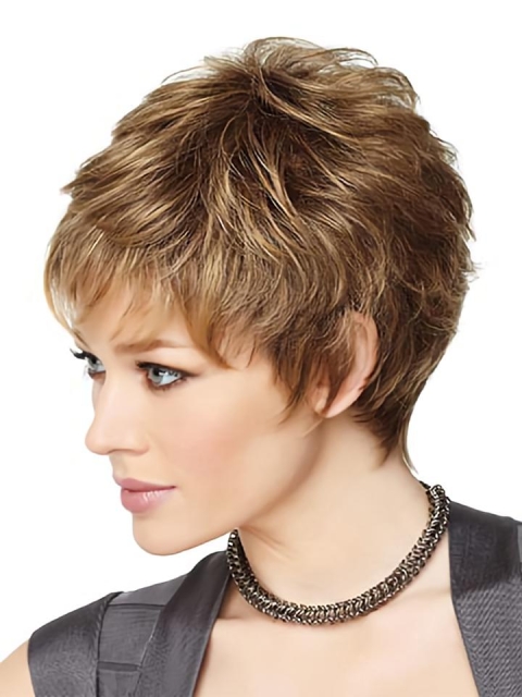 Brown Stylish Boycuts Wavy Short Wigs