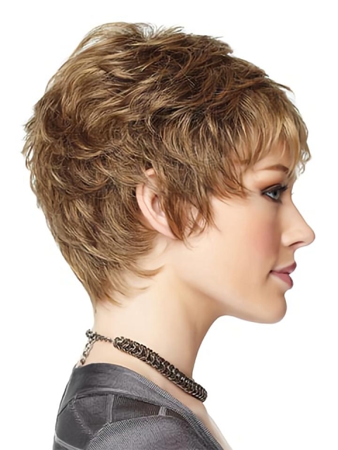 Brown Stylish Boycuts Wavy Short Wigs