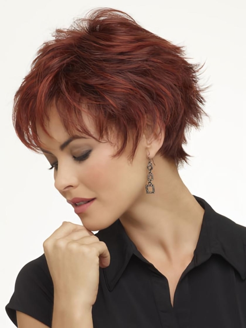 Red Fabulous Boycuts Wavy Short Wigs