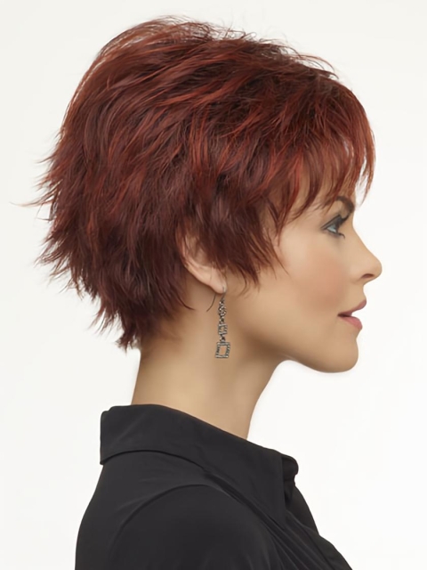 Red Fabulous Boycuts Wavy Short Wigs