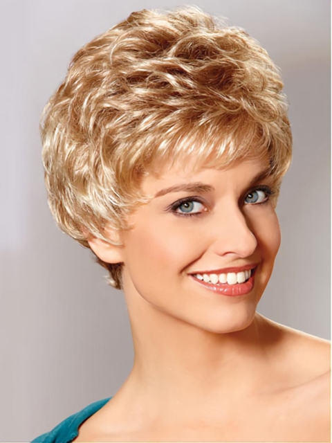 Mature Monofilament Wavy Cropped Classic Wigs