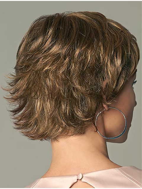 Monofilament Stylish Layered Wavy Short Wigs