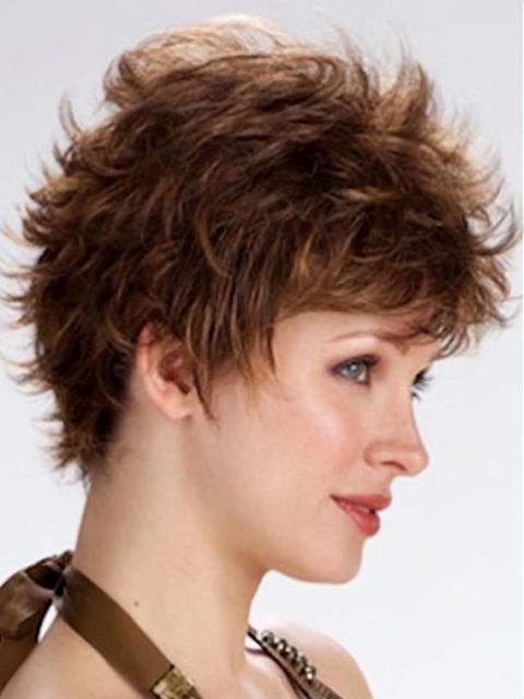 Brown Wholesome Boycuts Wavy Short Wigs