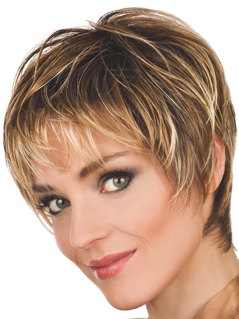 Brown Comfortable Boycuts Wavy Short Wigs