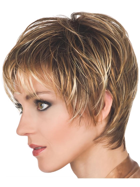 Brown Comfortable Boycuts Wavy Short Wigs