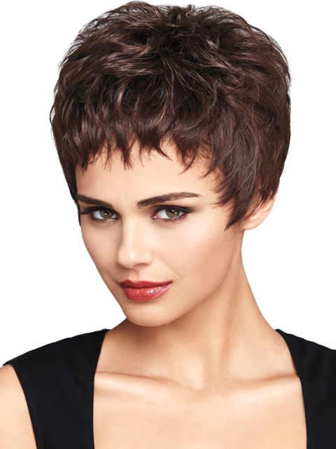 Mature Auburn Boycuts Wavy Short Wigs