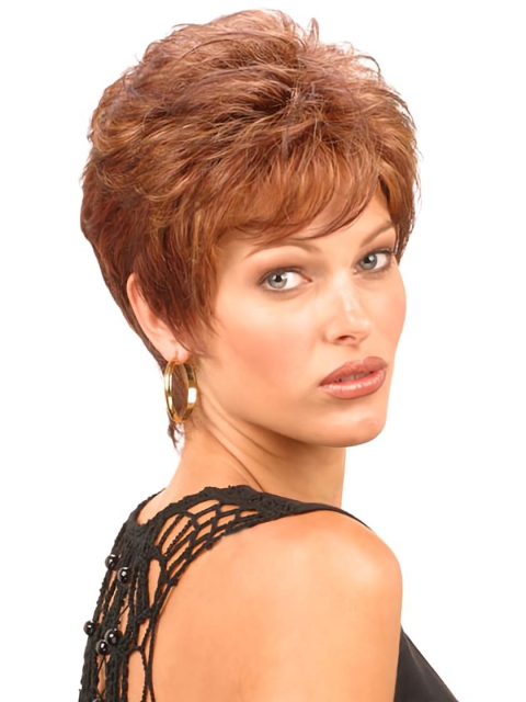 Elegant Auburn Boycuts Wavy Short Wigs