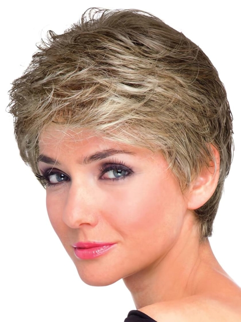 Brown Shining Boycuts Wavy Short Wigs