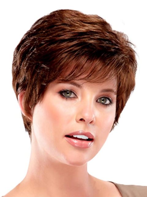 Elegant Auburn Wavy Cropped Synthetic Wigs