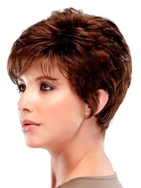 Elegant Auburn Wavy Cropped Synthetic Wigs