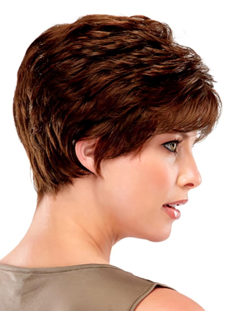 Elegant Auburn Wavy Cropped Synthetic Wigs