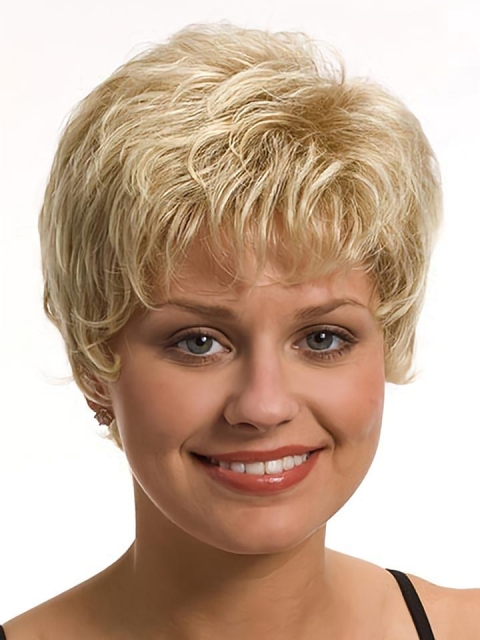 Modern Wavy Boycuts Blonde Short Wigs