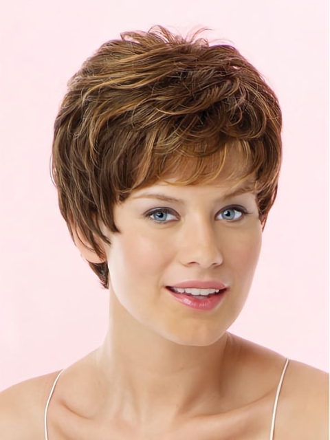 Brown Nice Lace Front Wavy Short Wigs