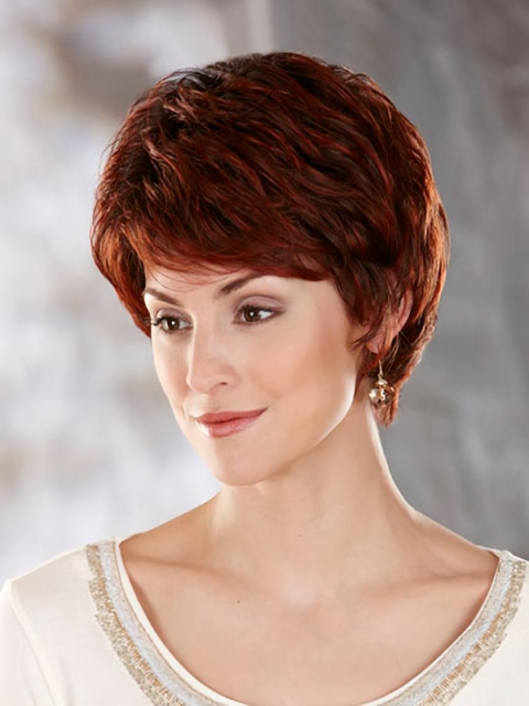 Beautiful Auburn Wavy Cropped Classic Wigs