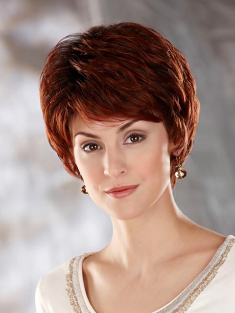 Beautiful Auburn Wavy Cropped Classic Wigs