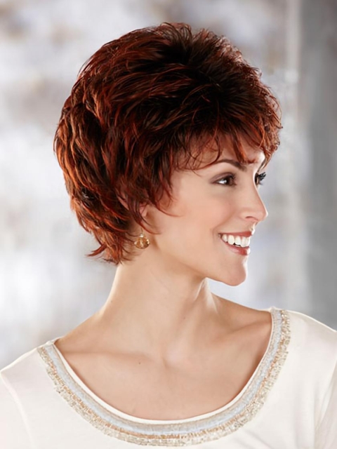 Beautiful Auburn Wavy Cropped Classic Wigs