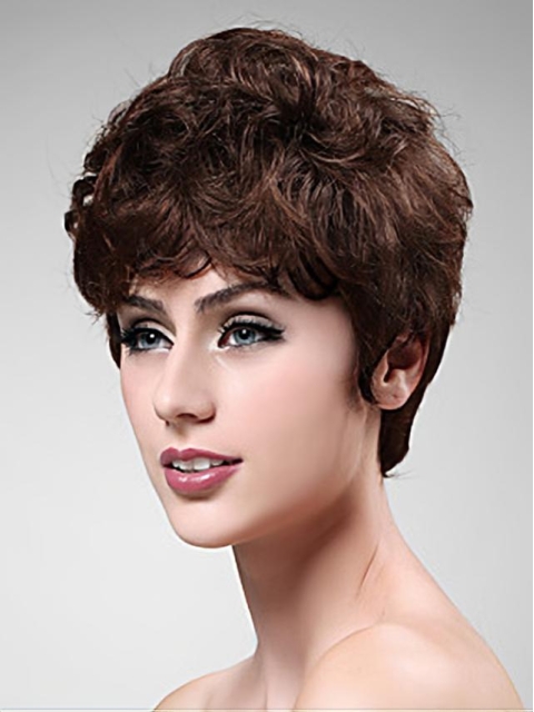 Graceful Auburn Wavy Cropped Synthetic Wigs