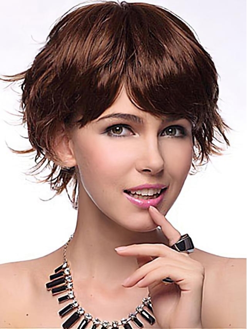 Online Auburn Layered Wavy Short Wigs