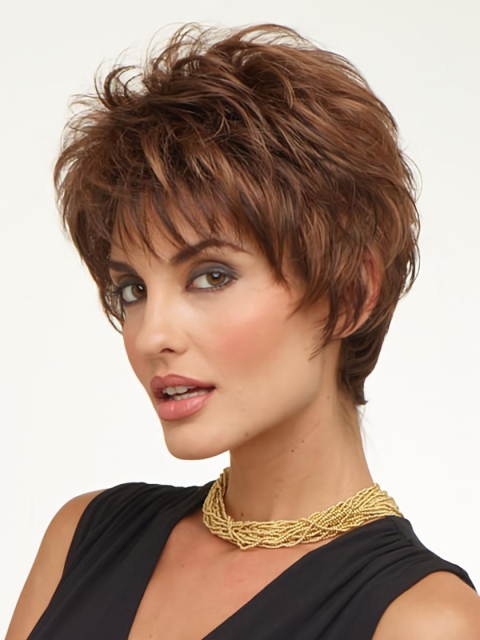 Modern Brown Wavy Cropped Wigs For Cancer