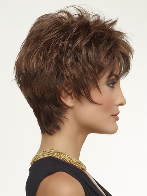 Modern Brown Wavy Cropped Wigs For Cancer