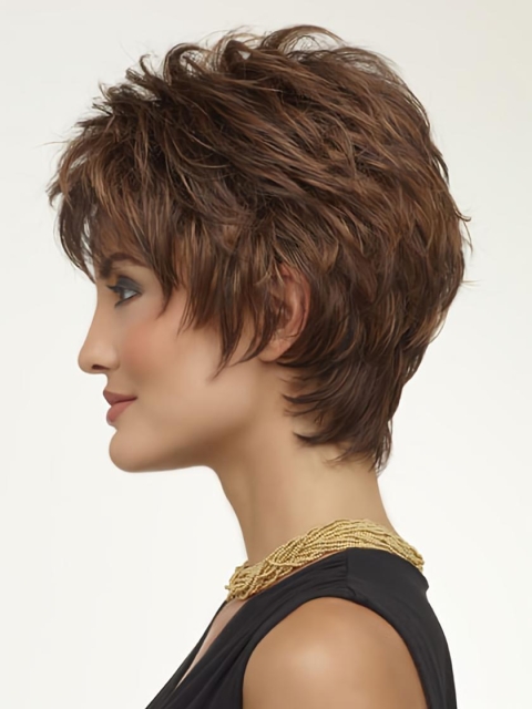 Modern Brown Wavy Cropped Wigs For Cancer