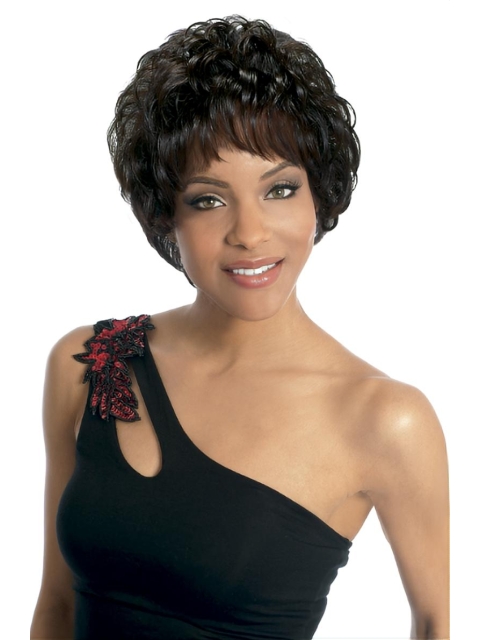 Black Wavy Brazilian Remy Hair Easy Short Wigs