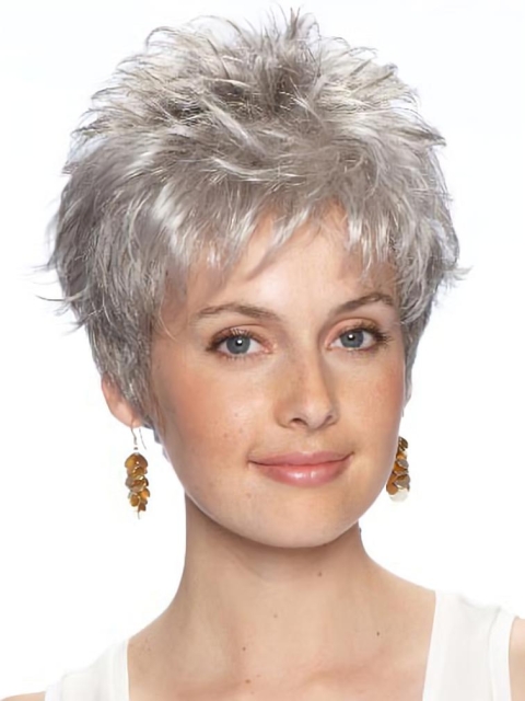 Amazing Wavy Cropped Synthetic Grey Wigs