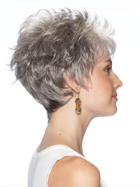 Amazing Wavy Cropped Synthetic Grey Wigs