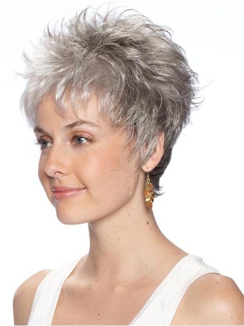 Amazing Wavy Cropped Synthetic Grey Wigs