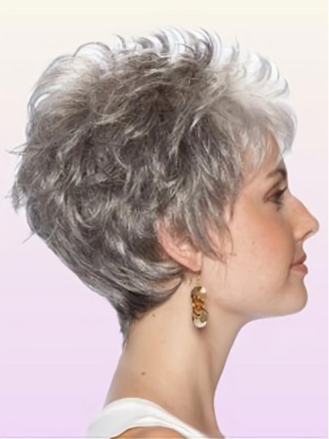 Preferential Wavy Cropped Synthetic Grey Wigs For Cancer