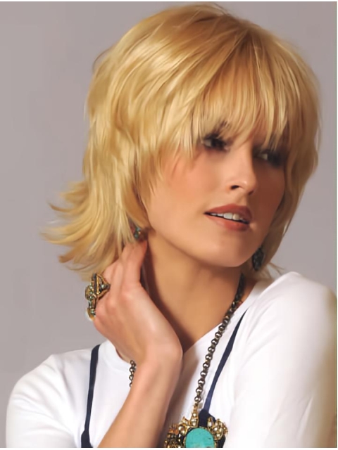 Wavy Blonde Short Human Hair Wigs