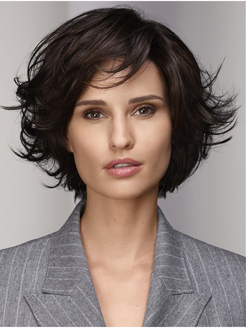 10" Wavy Monofilament Brown Synthetic Chin Length Bob Wig