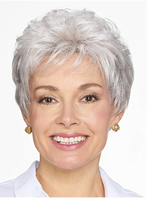 Short Grey Wavy 8" Women Classic Wig