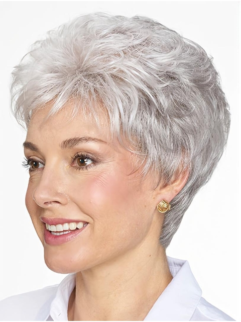 Short Grey Wavy 8" Women Classic Wig