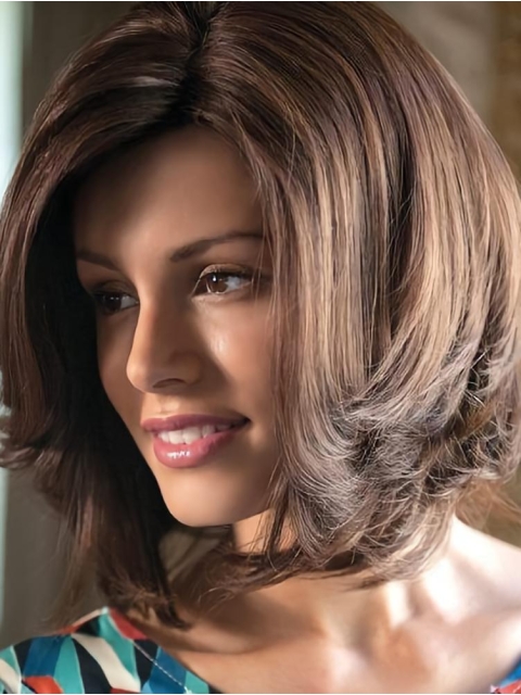 Bobs Remy Human Hair Brown Wavy Handmade Wigs